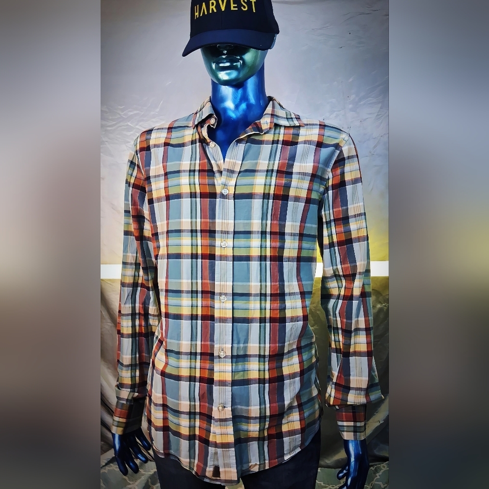 BANANA REPUBLIC Button-Up Shirt Long Sleeve Mens L Plaid Tall Tailored Slim Fit